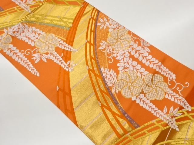 花に藤・橋・古典柄模様織出し袋帯